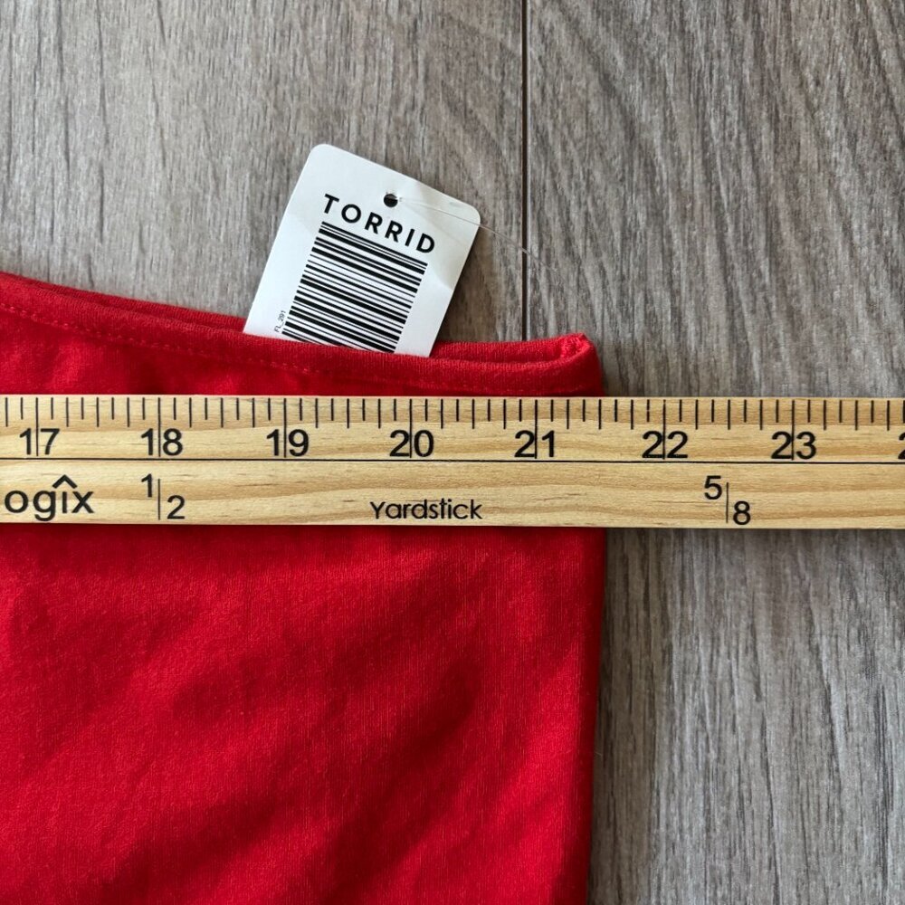 NWT Torrid Foxy One Shoulder Mesh Sleeve Red Top Womens Size 3X Bodycon Bold - Picture 5 of 11
